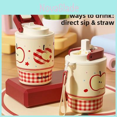 Style Double Drink Insulated Mug For Girls With Straw And Carrying Rope