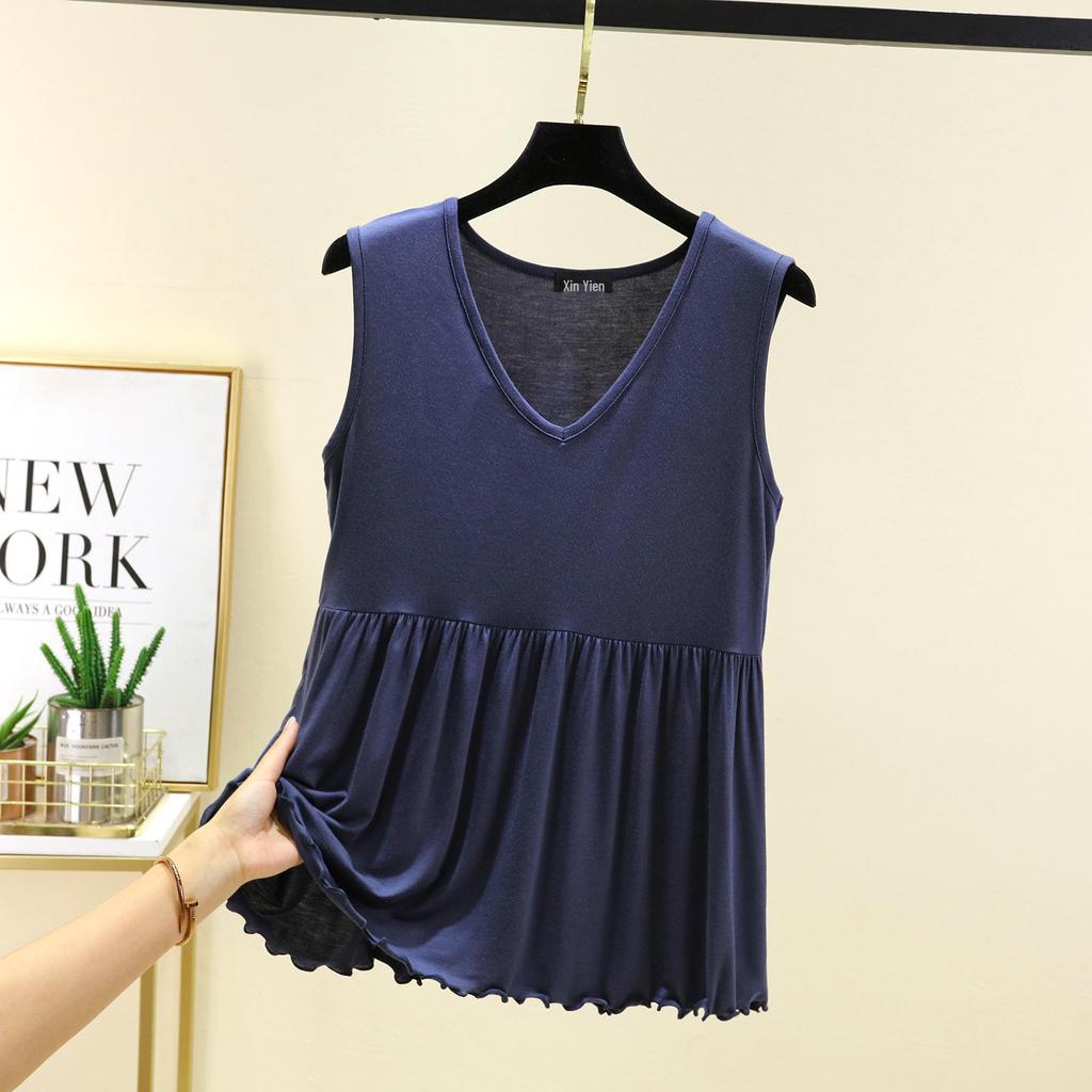 Women's Summer Modal V-Neck Tank Top - Plus Size Solid Color Slimming Undershirt