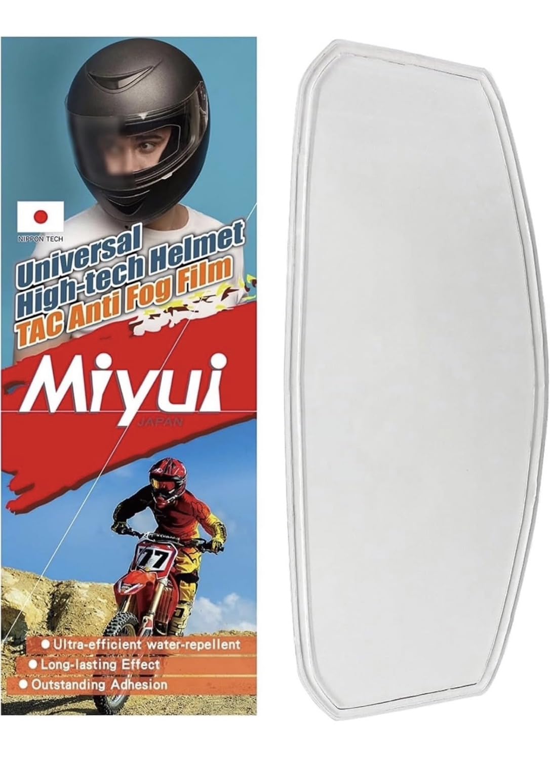 

MIYUI JAPAN Универсальный мотоциклетный шлем Щиток Прозрачный визор Линза Вставка x Пленка против запотевания, Защита от запотевания 9,7 см 25,5 см