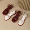 Open-toed sandals women's new spring and summer 2025 brown retro flat-bottomed casual versatile one-word belt women's sandals