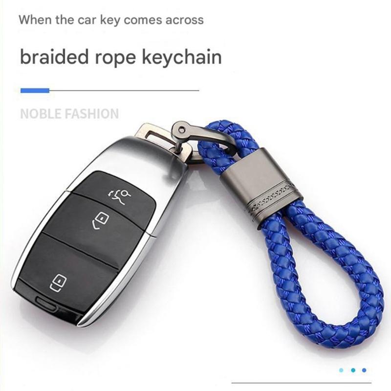 Strong Woven Cord Keychain Leather & Aluminum Auto Accessory Secure Clasp Keychain Car Key Organizers Suitable for Car