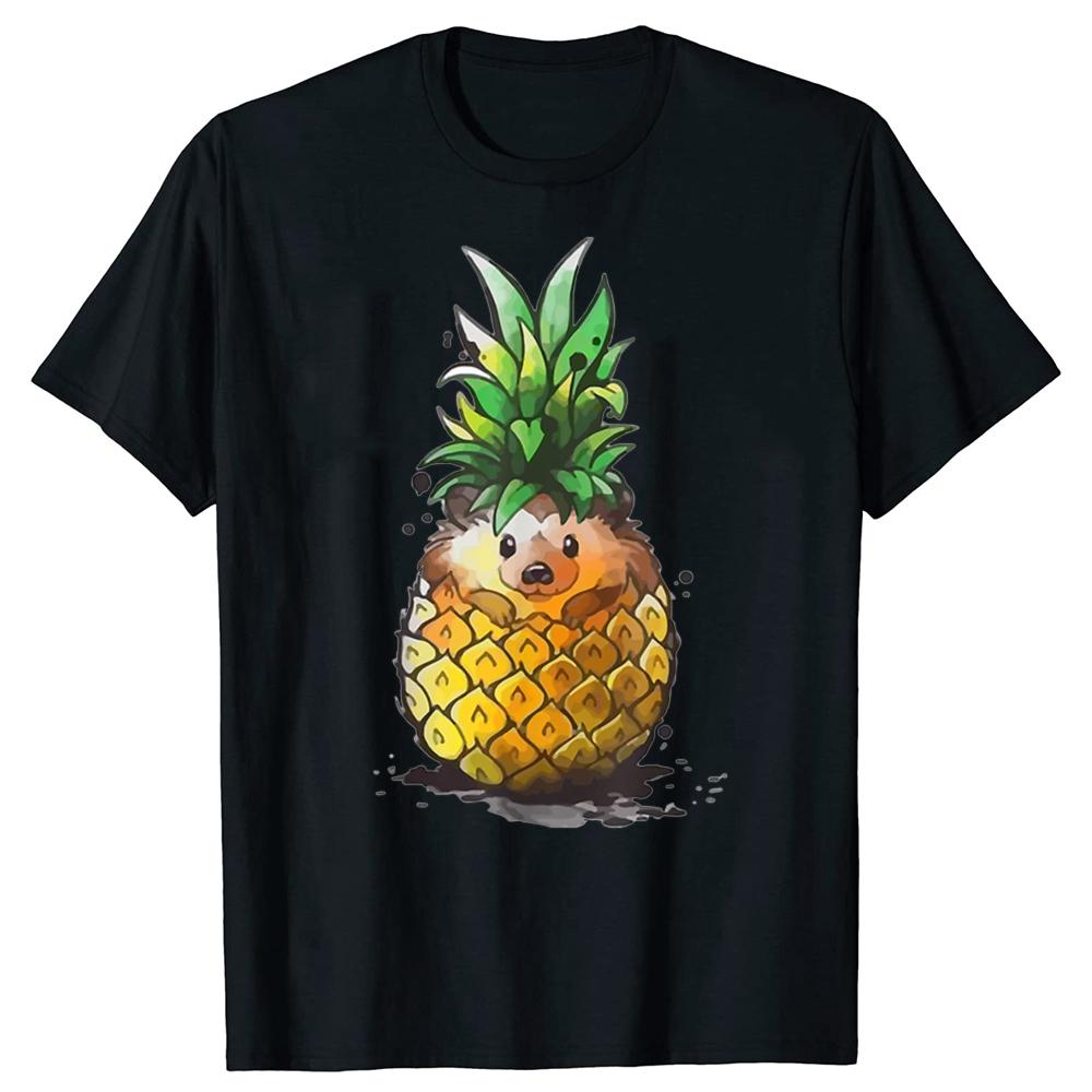 Funny Hedgehog Pineapple Summer T Shirts Unisex Women Pure Cotton Humor Streetwear Tee Shirt Short Sleeve Unisex Loose Clothing
