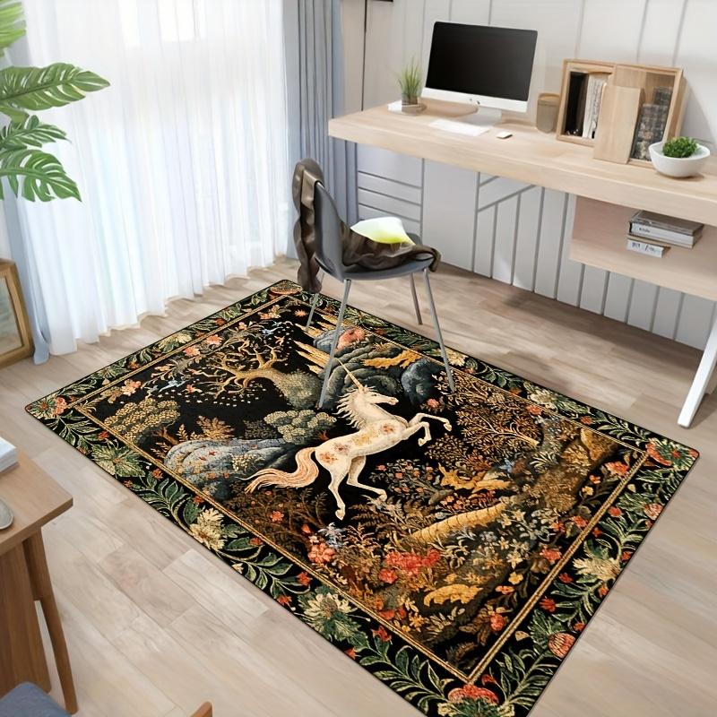 Enchanted Forest and Mythical Creature Design Large Area Rug - Anti-Slip,Indoor/Outdoor Versatile Mat,100% Polyester,for Living Room,Bedroom