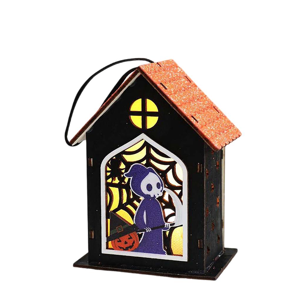 Halloween Glowing Skeleton Wooden House Hanging Ornament Party Decoration