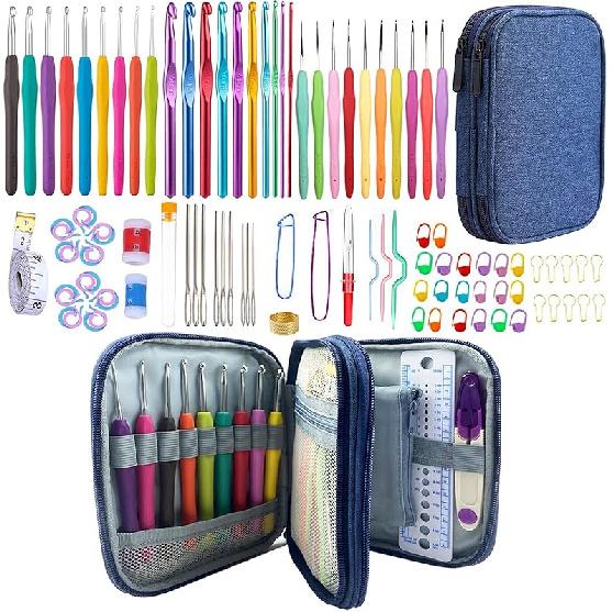 100pcs Crochet Hooks Set in Case Ergonomic Soft Grip Handles Weave Yarn Knitting Needles Kit and Crochet Needle Accessories Crochet Kit Complete