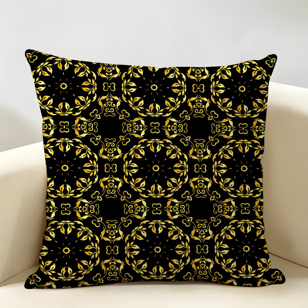 Gold European Style Retro Cushion Cover Natural Linen Organic Fabric DoubleSided Printing Room Sofa Decor Pillow Case