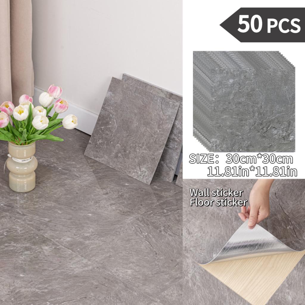 NINETAI Peel And Stick Floor Tile, 50pcs Vinyl Plank Wood Grain Look 11.81in*11.81in/48 Sq.Ft, Kitchen Mats For Floor
