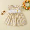 Girls Summer Floral Dress Vintage Smocked Embroidered Cottagecore Midi Dress For Kids