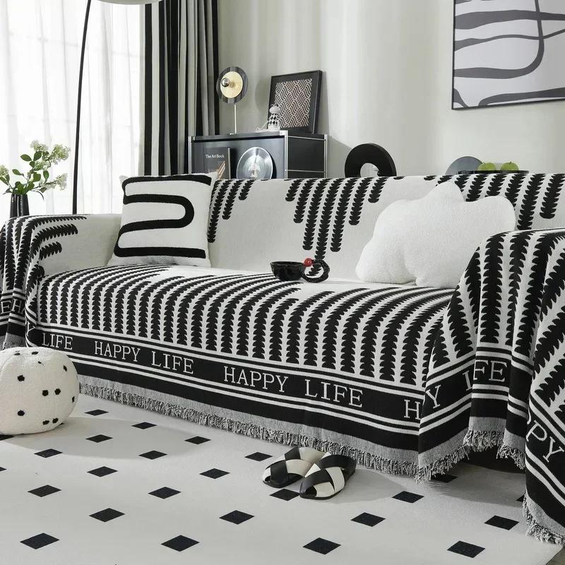 1PC Nordic Chenille Sofa Cover Blanket Office Sofa Nap Large Blanket Leisure Beach Towel White Travel Rug Tassels Home Decor