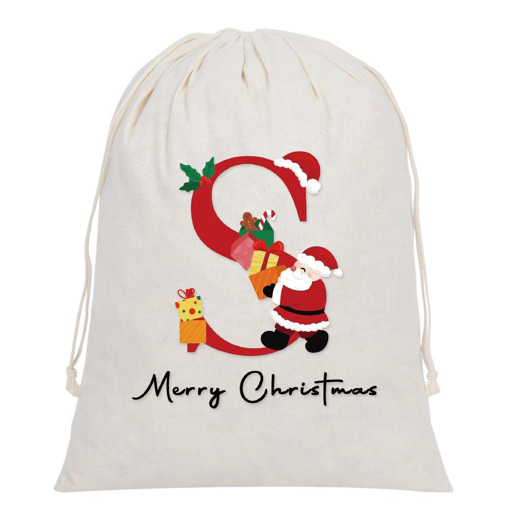 5pcs Large Letter Drawstring Bag Cloth Bag Party Festival Supplies Bag Christmas Gift Bag Santa Claus Bag