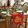New Year Table Runner Dragon Print Thick Foldable Firm Stitching Sequin Happy Chinese New Year Table Decoration Protection Anti-scalding Holiday