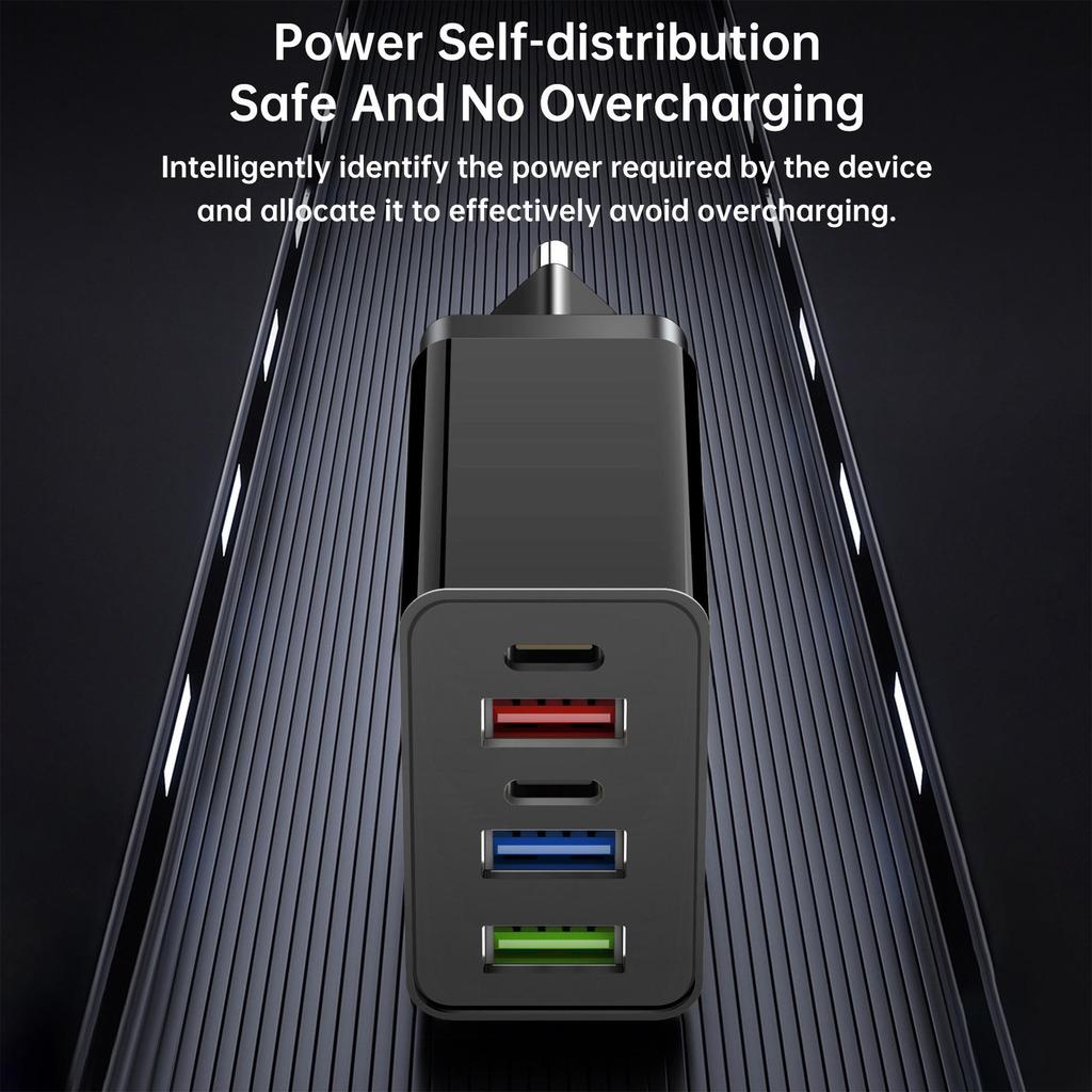 Fast Charger for Android & Apple - 3 USB + 2 Type-C Ports, Compatible with UK, US, EU.