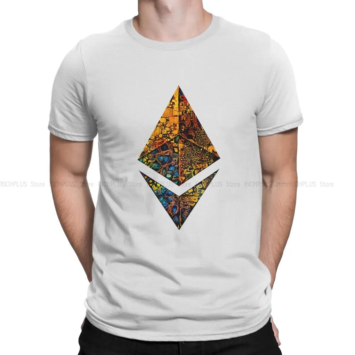 Cryptocurrency TShirt for Men Gold Leafed ETH Crypto Etherium Round Collar Polyester T Shirt Distinctive Gift Clothes Tops S