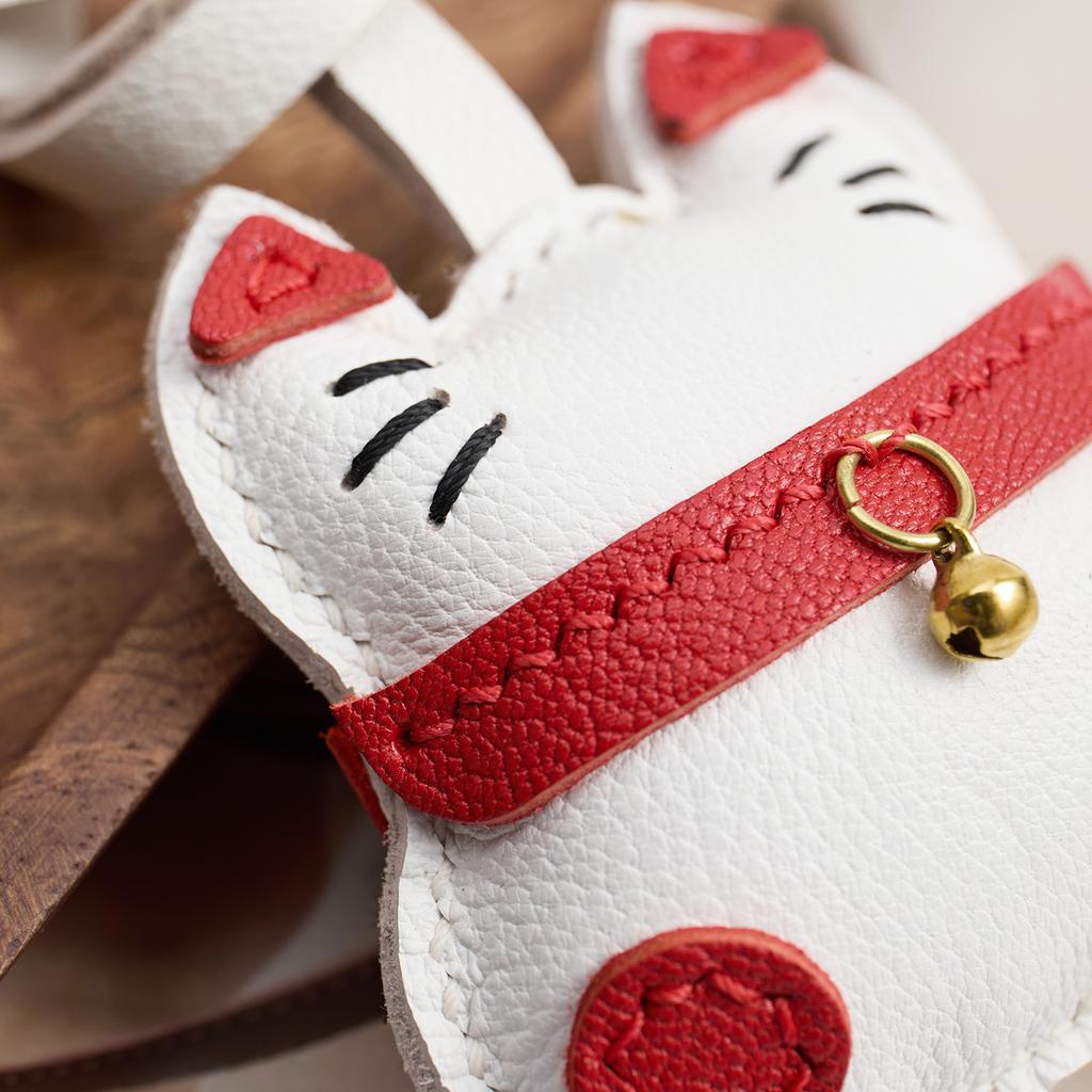 Sheepskin Handmade Real Leather Cute Lucky Cat Bag Charm KeyChain Gift Cute Decoration For Bags Exquisite Charm Bag Accessories