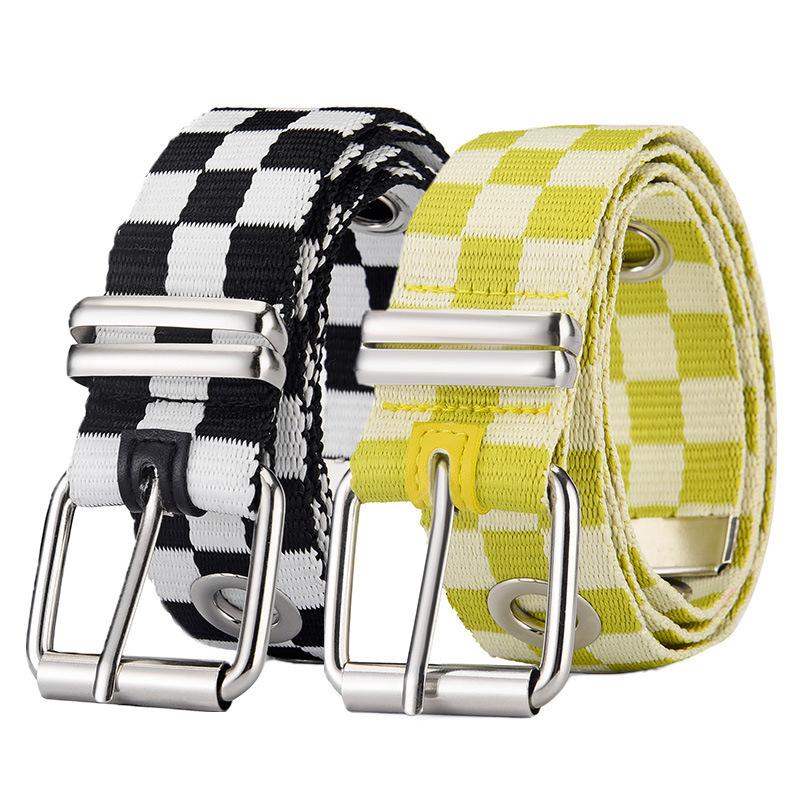 

Rainbow Plaid Canvas Belt with Pin Buckle 105 cm белый/чёрный