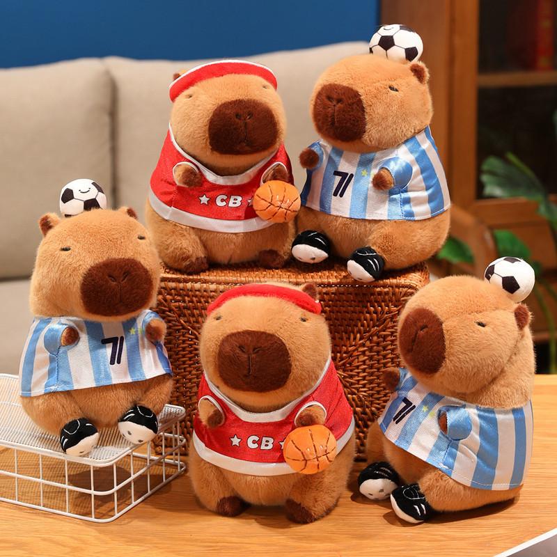 22cm Cartoon Capybara Football Soccer Basketball Dress Cloth Capibara Plush Toys Stuffed Ball Player Series Gift for Boy Fans