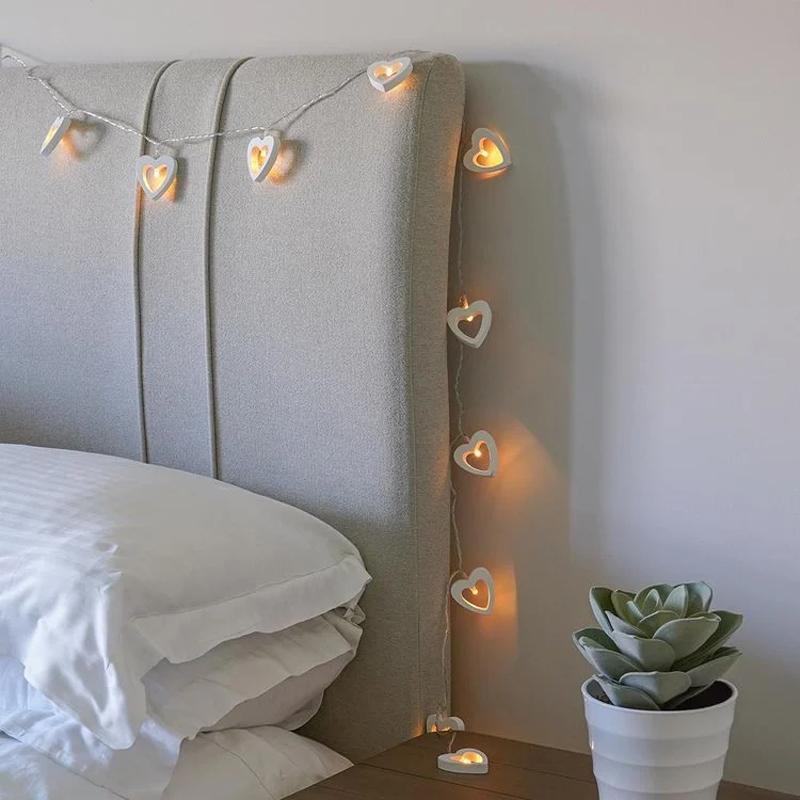 10LED Wooden Love Heart Warm Indoor Fairy String Wire Lights Valentine's Day