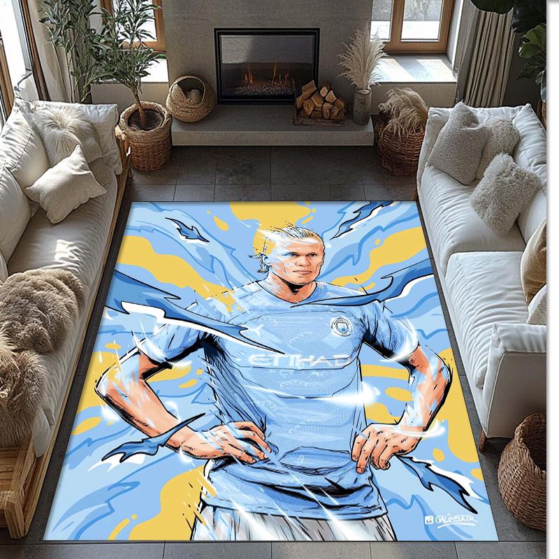 Erling Haaland Printed Flannel Area Rug Non Slip Soft Polyester Floor Carpet Indoor Decor Mat for Bedroom Living Room Sofa