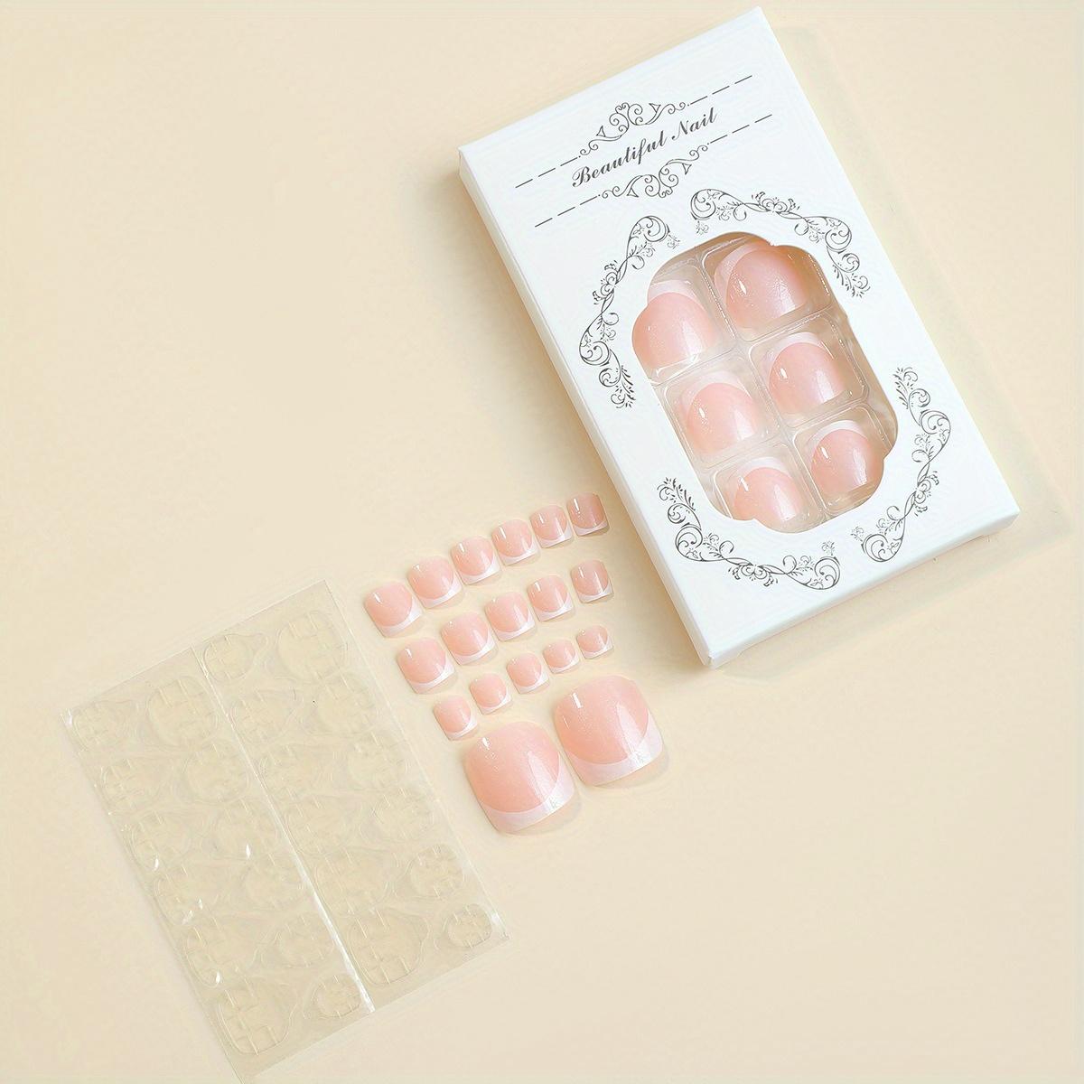 

1 комплект, короткие белые французские кончики ногтей, квадратные накладки для ногтей, идеально подходят для подарков, идеально подходят для ногтей с клеем, накладные ногти 24pcs белый