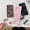 3D Elegant Bowknot Faux Pearl Chain Phone Case For Samsung Galaxy S25 Ultra S21 S22 S23 Plus S24 FE Short Strap Lanyard Cover