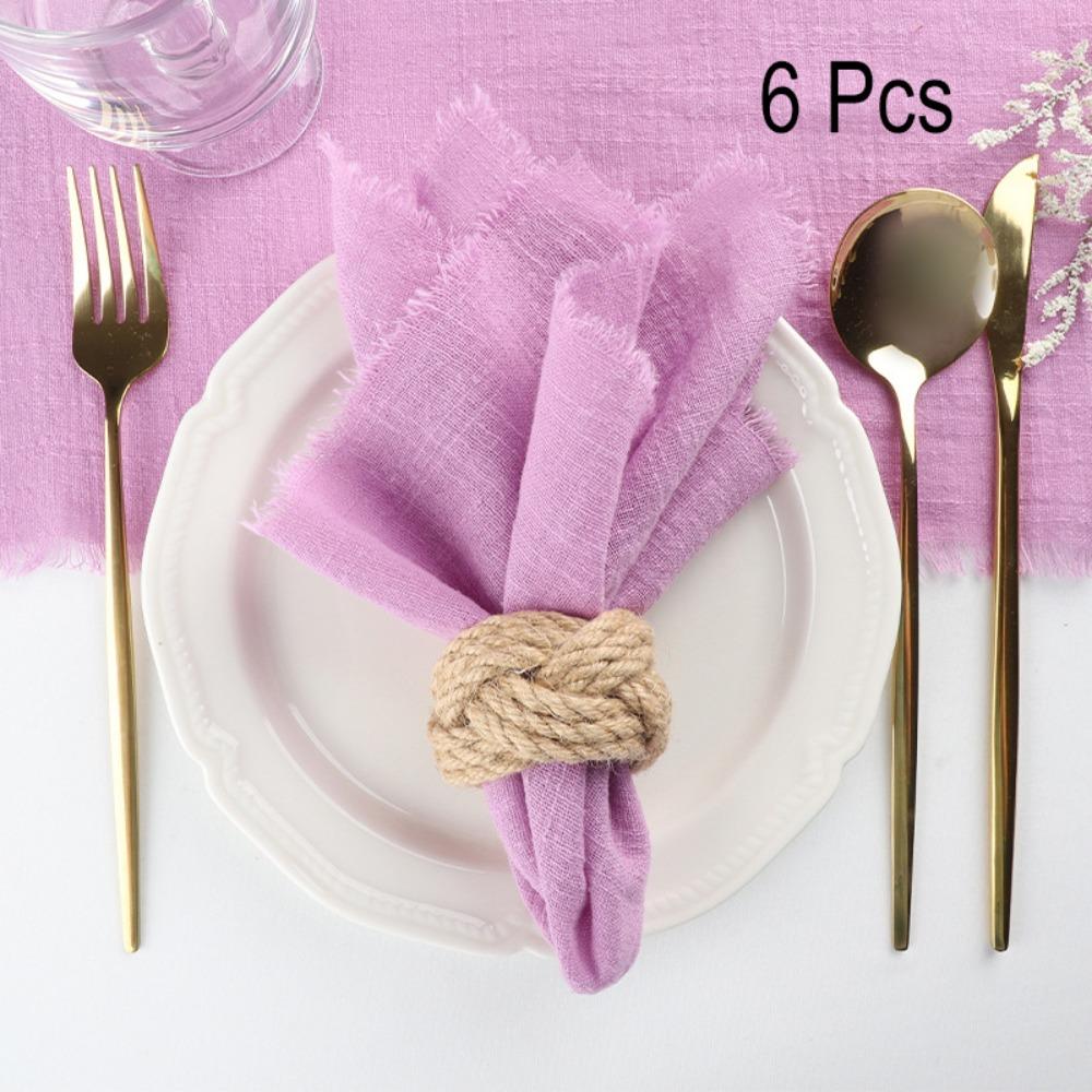 6PCS Rustic Style Burr Edge Cotton Napkin Tassel Design Gauze Tea Towel Wedding