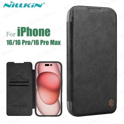 Für iPhone 16 Pro / Pro Max Klapphülle NILLKIN Qin Prop Lederhülle mit Handyhalter Scharnierbare Kamera-Schutzabdeckung für iPhone 16