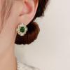 Light Luxury Zircon Emerald Diamond Earrings Temperament Fashion Retro High-end Earrings All-match Super Flash Earrings