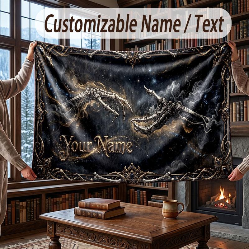 Space Cosmic Theme Throw Blanket Custom Name Text Personalized Blanket Soft Cozy Blanket for Home Sofa Bed