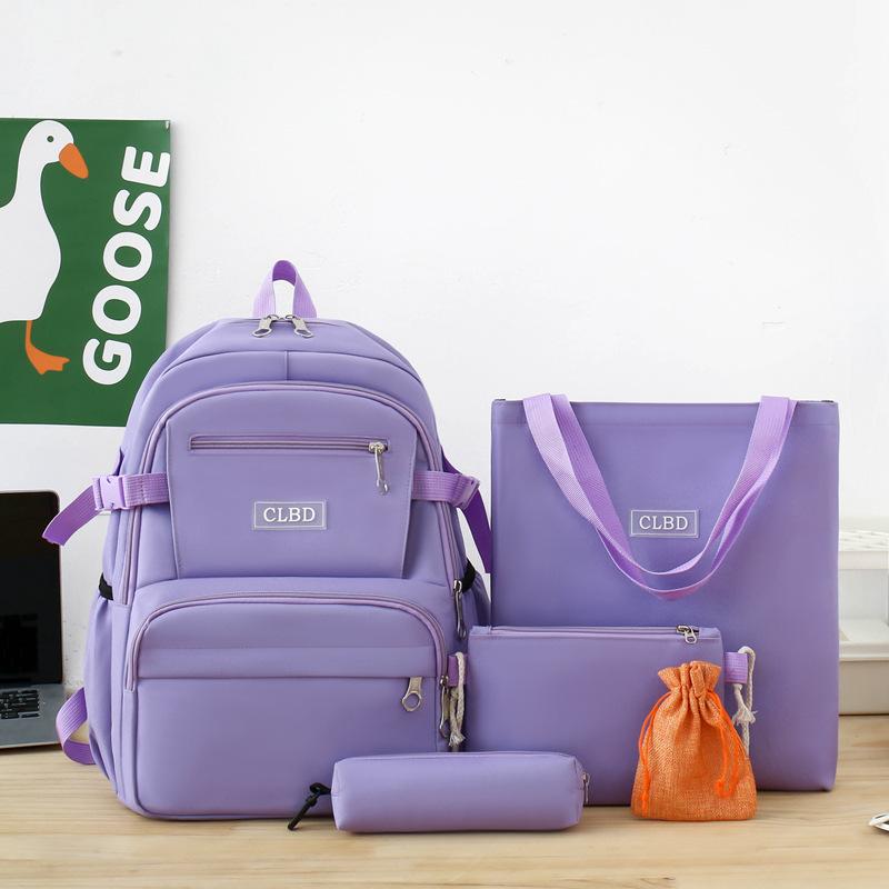 5pcs Elementary School Five Piece Backpack High School Students Large Capacity Multi Pocket Multi Functional Backpack Solid Canvas Leisure Bag