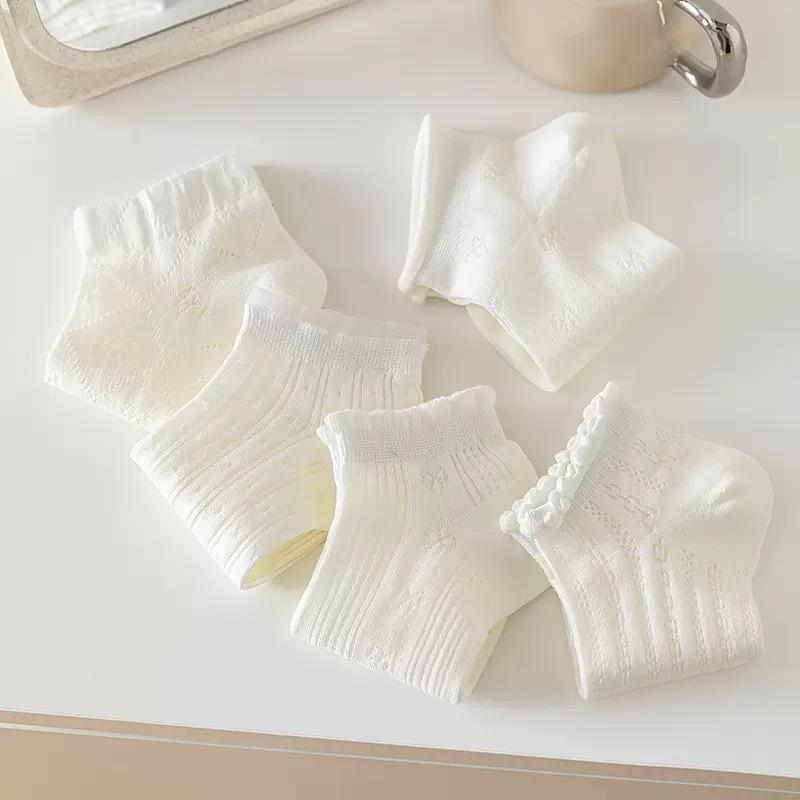 Ballet-style Lace Solid Color Short Socks, Combed Cotton Breathable and Comfortable Short Women's Socks, Simple Mesh Hollowed-out Bow