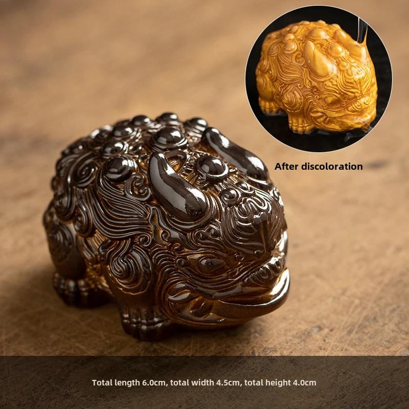 

Color-Changing Resin Tea Pet - Mini Zhaocai Pixiu Lion Figurine Cute Kung Fu Tea Set Accessories Unique Tea Table DecorationGift