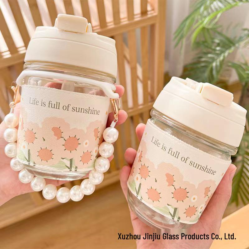Customizable Pearl Handle Double Wall Tumbler - Aesthetic Daisy Design, Portable Instagram Style Water Cup