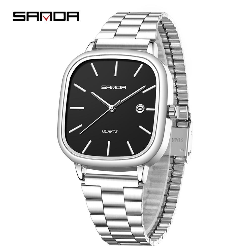Fashion Square Dial Couple's Wristwatches Men Women Casual Daily Calendar Watch Waterproof Steel Strap Relojs