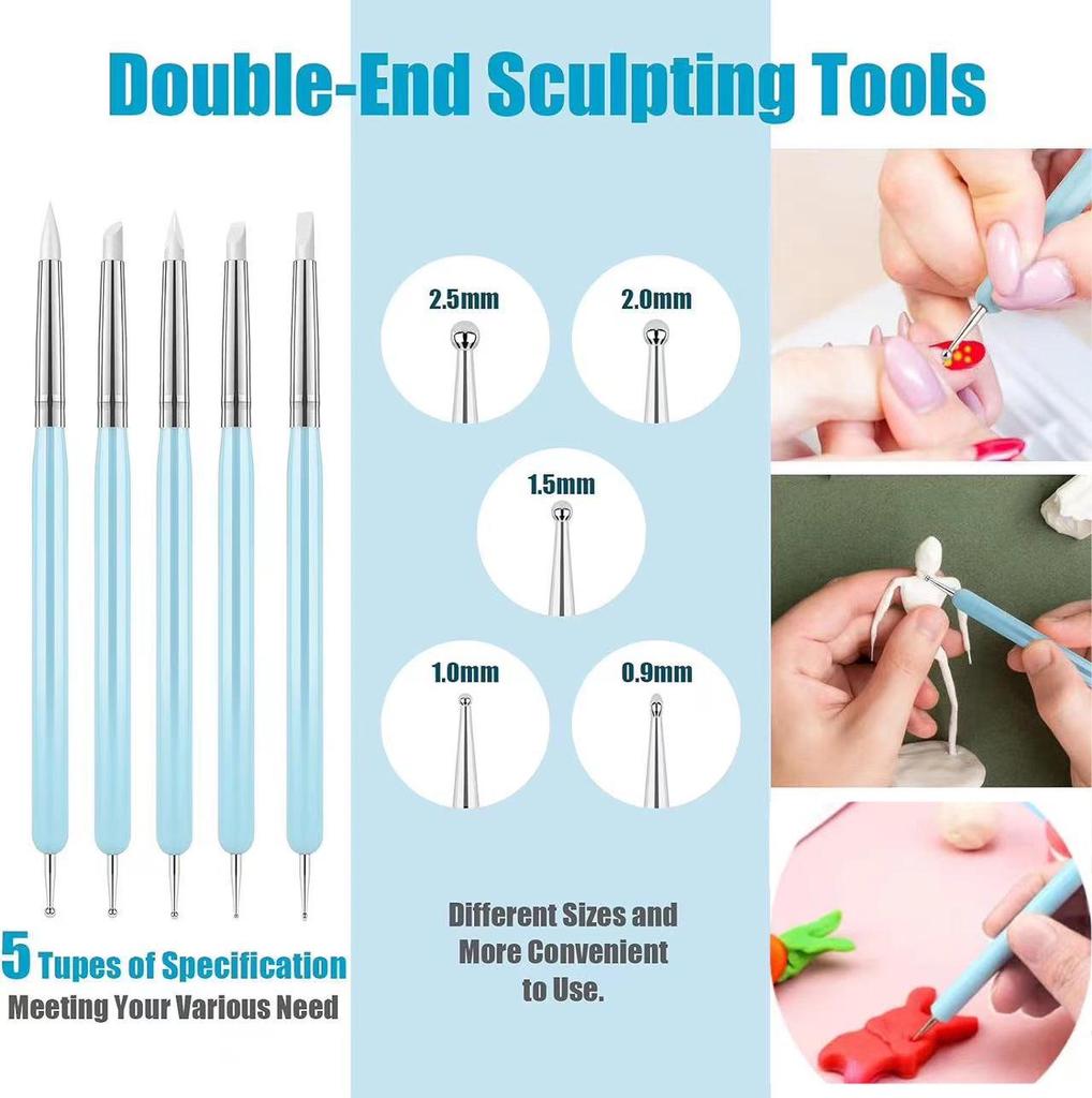 10-Piece Pottery & Nail Art Silicone Pen Set for Clay & Polymer DIY Projects