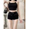 Women's Spicy Black Rivet Denim Ultra-Shorts - Stretchy Low-Waist Slimming Hot Pants
