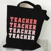 Teacher's Day Gift Teacher Print Canvas Tote Bag Women Handbag Colored Letters Teacher Canvas Tote Bag Floral Shoulder Bag