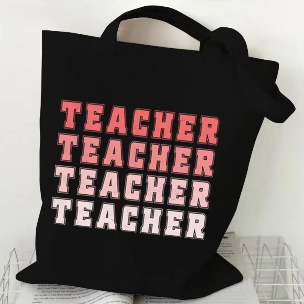 Teacher's Day Gift Teacher Print Canvas Tote Bag Women Handbag Colored Letters Teacher Canvas Tote Bag Floral Shoulder Bag