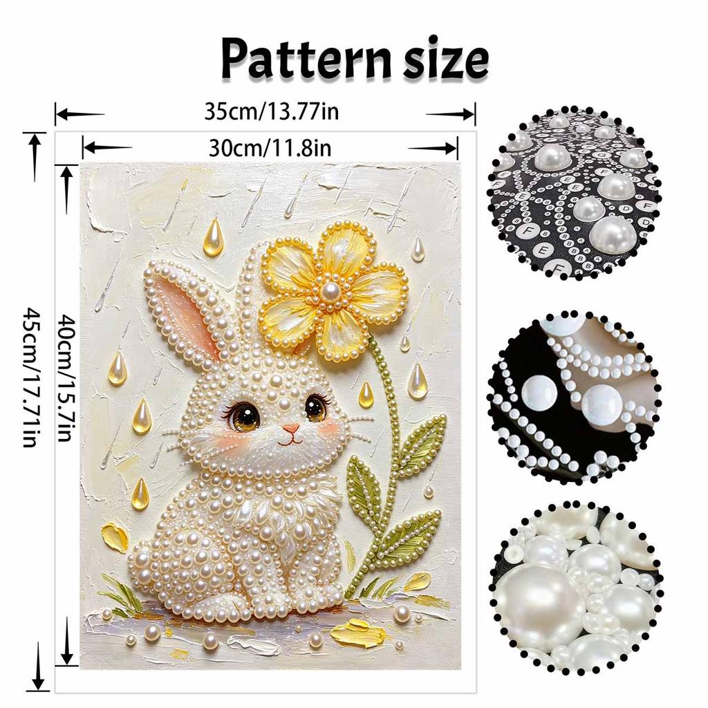 DIY Frameless Pearl Painting Kit Cute Bunny Flower 3D Shiny Bead Art Canvas Relaxing Creative Craft for Home Wall Decor Gift
