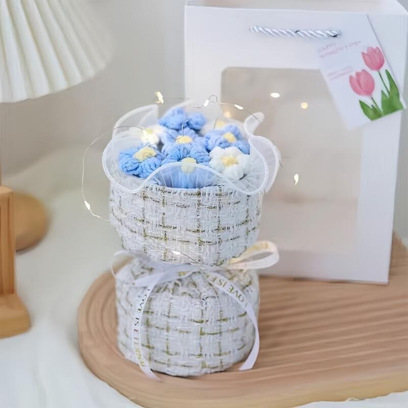 Knitted yarn simulation puff bouquet