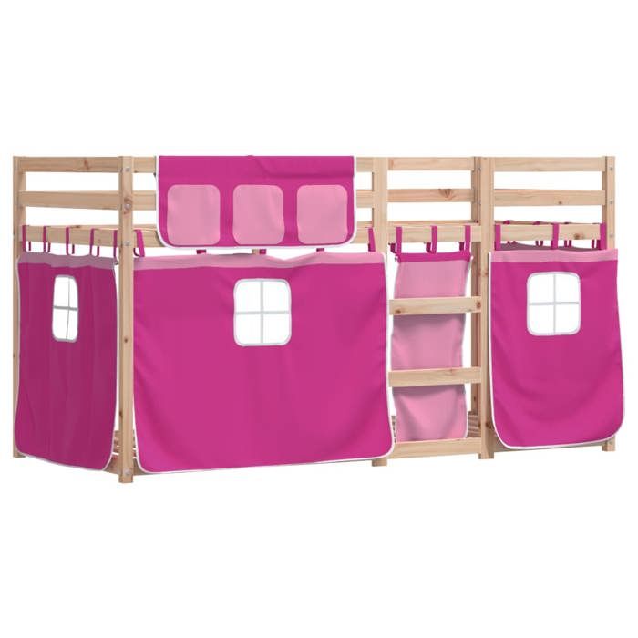 VidaXL Lit superposé avec rideaux rose 90x200 cm bois pin massif, lit, cadre de lit, lit superposé bas, meuble de chambre à 3283894