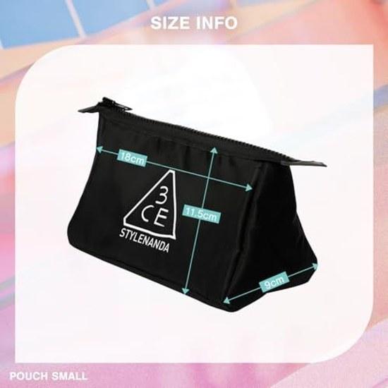 3CE Pouch Small Black Cosmetic Makeup Compact Travel Storage Nylon Lightweight Mini Bag Compatible