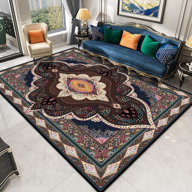 Retro Persian Large Carpet, Living Room Coffee Table Bedroom Floor Mat, European Turkish Ethnic Style Light Luxury Home Floor Mat