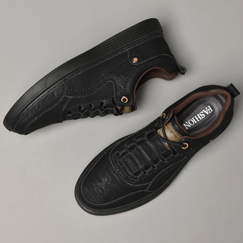 Trendy Men's Genuine Leather Casual Shoes Khaki Color Thick Soled Oxford Shoes Outdoor Men's Sports Shoes Non Slip Free Delivery