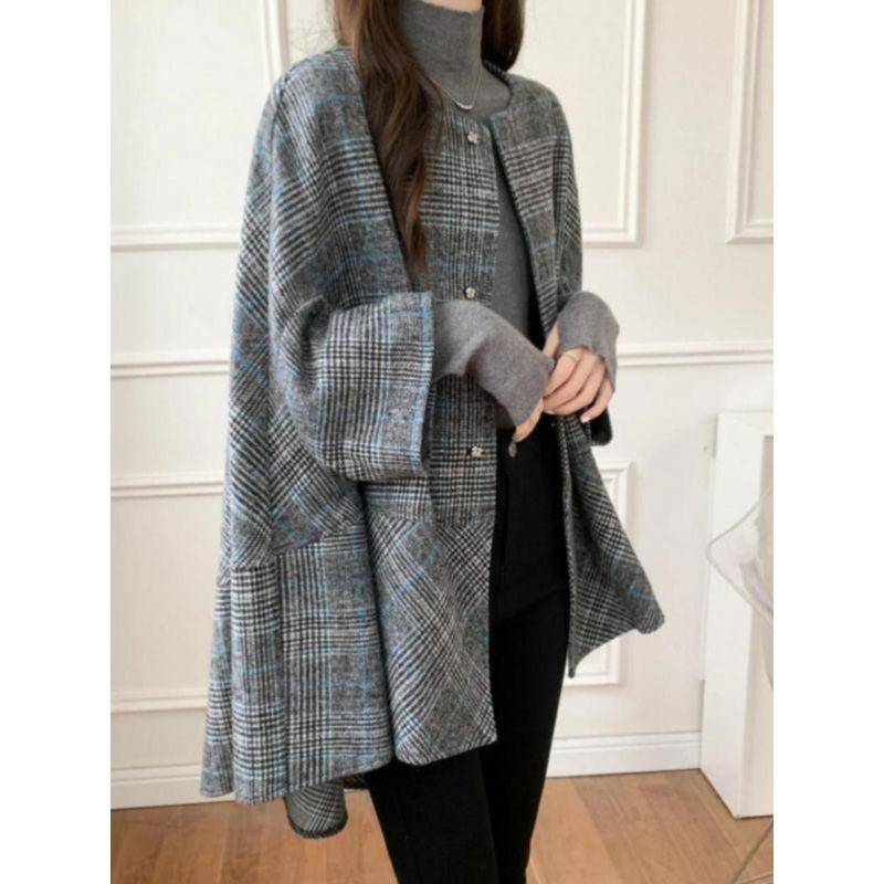 Fashion round Neck Loose Mid Length Long Length Woolen Cloak Cardigan