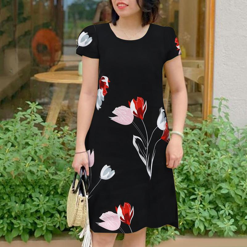 

ZANZEA Женское повседневное платье с короткими рукавами и круглым вырезом с принтом 5XL