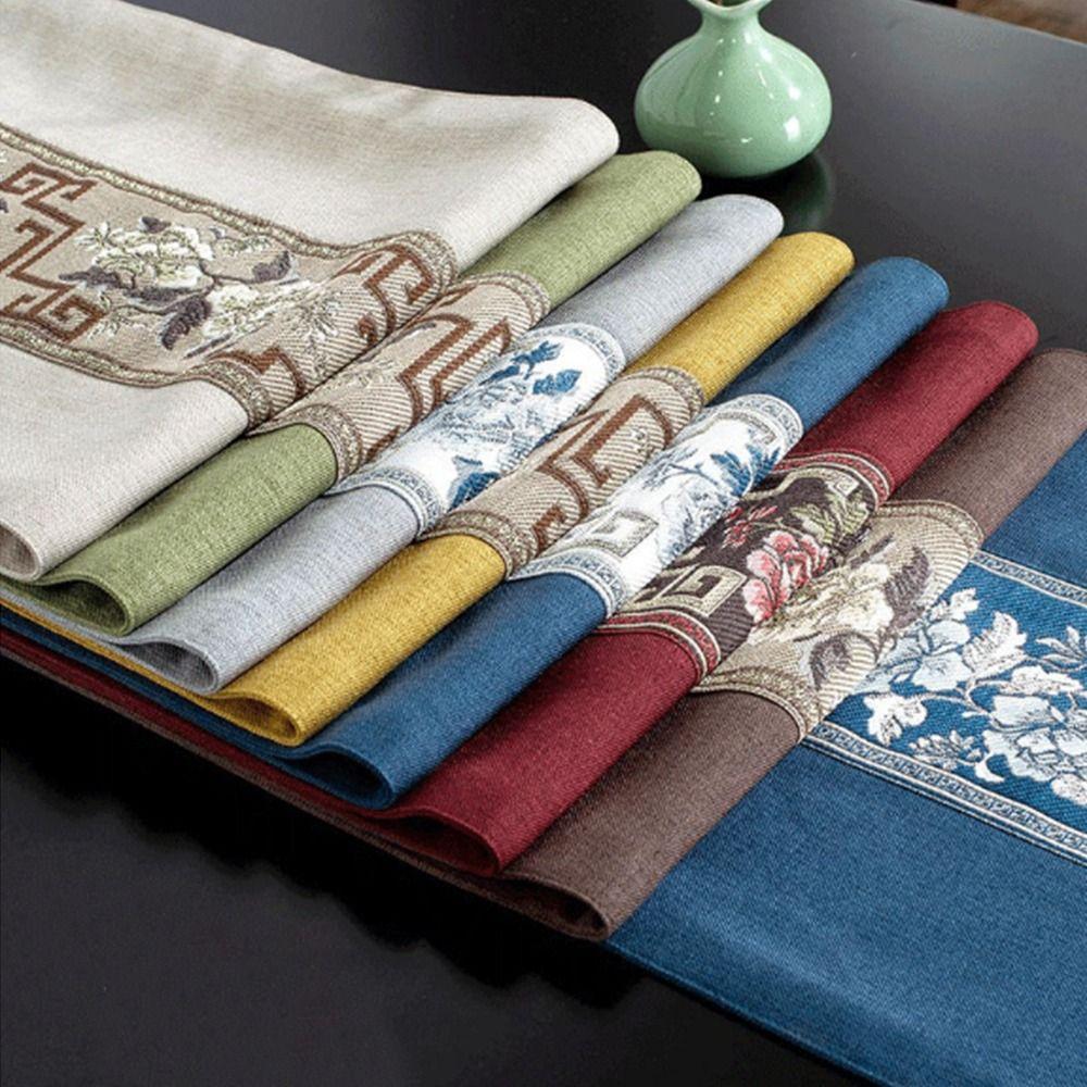 Chinese Style Floral Table Runner Vintage Tea Table Cloth Embroidery Bed Flag Home Kitchen Use