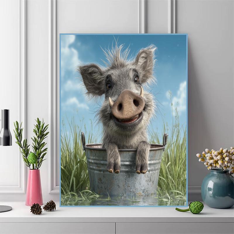Warthog and plants Pattern  3pcs 100% Round Full Drill 5D DIY Diamond Painting Embroidery Cross Stitch Rhinestone Décor