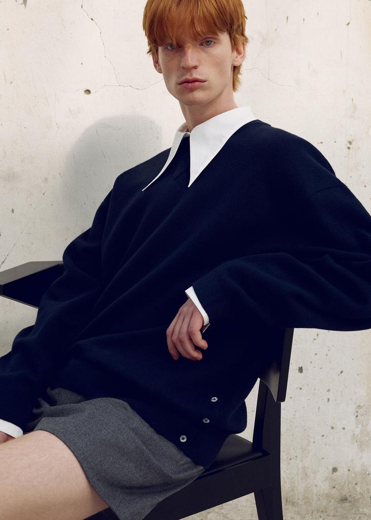 UMARMUNG Cotton Cashmere Tucked Sleeve Pullover_Deep Sea