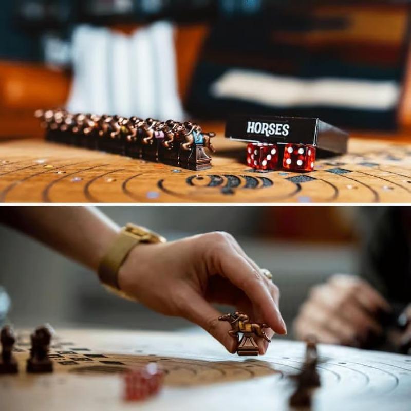 Horse Racing Board Game with 11 Luxury Metal Horses, Portable Horse Race Board Game1 Boxes of Cards for Family Friends Game Night Party