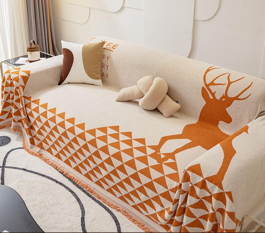Chenille Sofa Cover Cloth Towel Nordic Geometric Pattern Hair Blanket Sofa Cover Universal Sofa Cushion